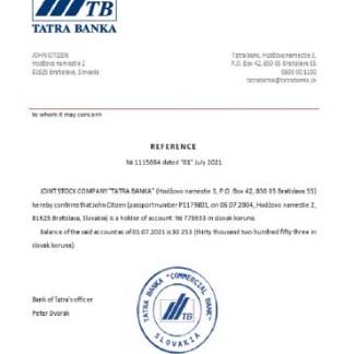 Slovakia Tatra Bank reference download template file