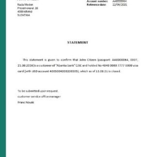 Slovenia Abanka closure reference download template file