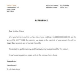 Slovenia Intesa Sanpaolo bank closure reference download template file