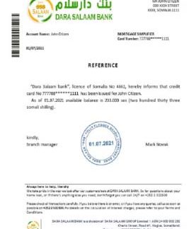 Somalia Dara Salaam bank reference download template file