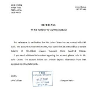 South Africa FNB reference download template file