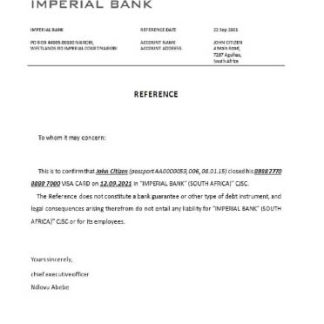 South Africa Imperial bank closure reference download template file