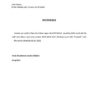 South Sudan Ecobank closure reference download template file