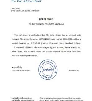 South Sudan Ecobank reference download template file