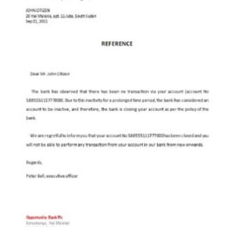 South Sudan Opportunity bank closure reference download template file