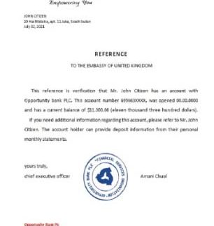 South Sudan Opportunity bank reference download template file