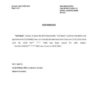Spain Self bank closure reference download template file