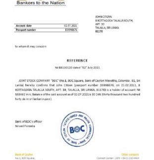 Sri Lanka BOC reference download template file