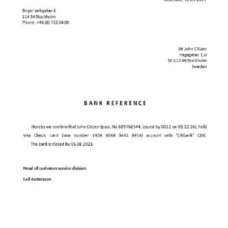 Sweden Citibank closure reference download template file
