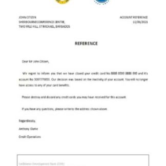 Barbados Caribbean Development Bank closure reference download template file