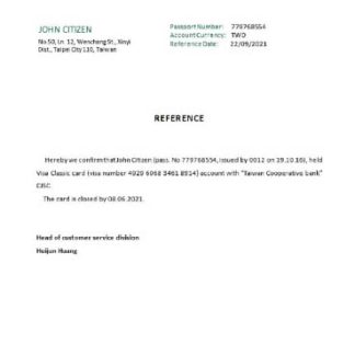 Taiwan Taiwan Cooperative Bank closure reference download template file