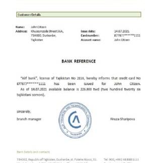 Tajikistan Alif bank reference download template file