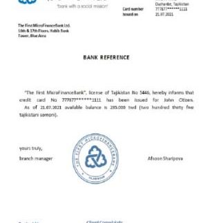 Tajikistan The First MicroFinanceBank reference download template file