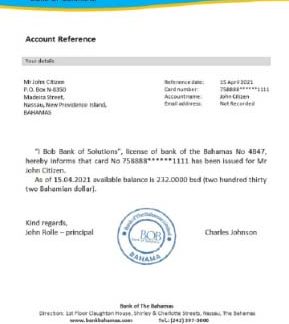 The Bahamas I bob bank of solutions reference download template file