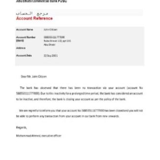 UAE ADCB bank closure reference download template file