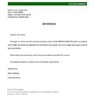 Uganda Bank of Africa closure reference download template file