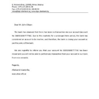 Belarus BPS SBERBANK closure reference download template file