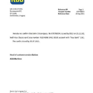 Uruguay Itau bank closure reference download template file