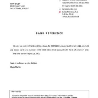 USA Bank of America closure reference download template file