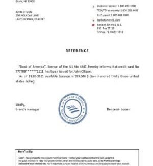 USA Bank of America reference download template file