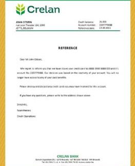 Belgium Crelan closure reference download template file