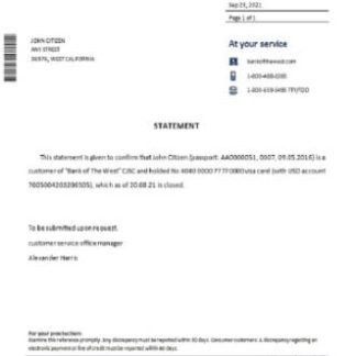 USA Bank of the West closure reference download template file