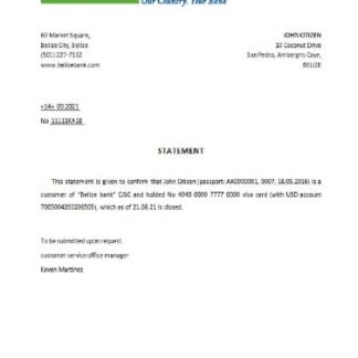 Belize Belizebank closure reference download template file