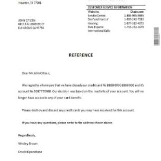 USA Chase closure reference download template file