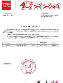 USA Wells Fargo Bank Reference download template file
