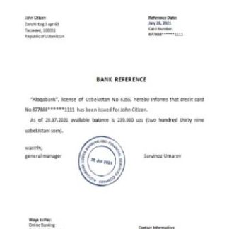Uzbekistan Aloqabank reference download template file