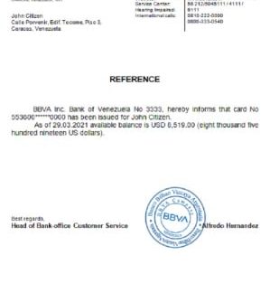 Venezuela BBVA bank reference download template file