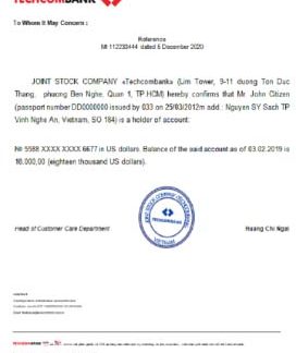 Vietnam Techcombank reference download template file