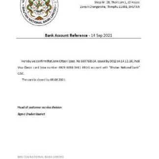 Bhutan Bhutan National Bank closure reference download template file