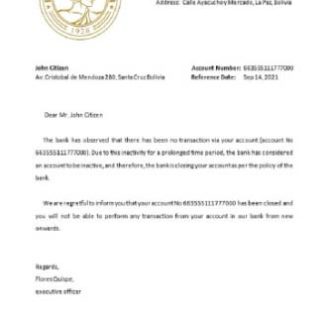 Bolivia Banco Central de Bolivia closure reference download template file