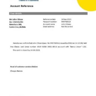 Bolivia Banko Union closure reference download template file