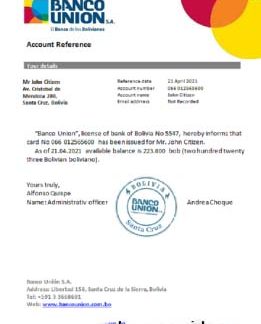Bolivia Banko Union reference download template file