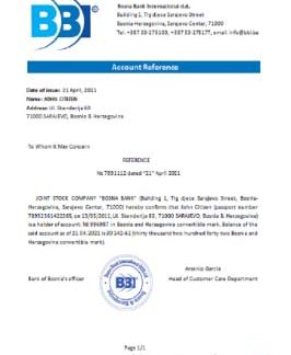 Bosnia and Herzegovina Bosna Bank Internat reference download template file