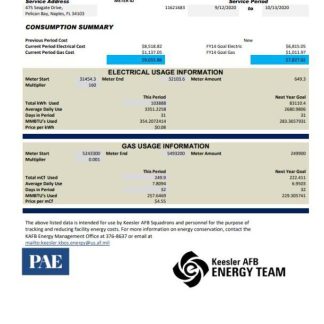 USA Mississippi Keesler AFB Energy utility bill template in Word and PDF format download template file