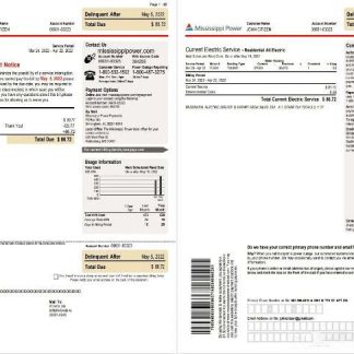 USA Mississippi Power utility bill, Word and PDF template, 2 pages download template file