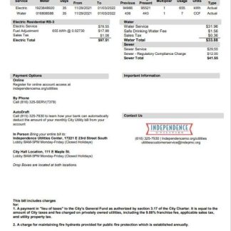 USA Missouri Independence Utilities utility bill template in Word and PDF format, version 2 download template file