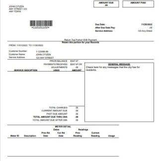 USA Nevada Orono The Lakehore City utility bill template in Word and PDF format download template file