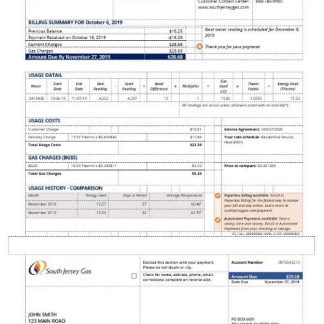 USA New Jersey gas utility bill template in Word and PDF format (.doc and .pdf) download template file
