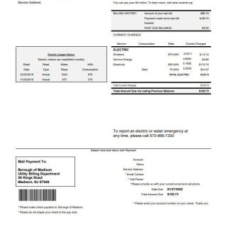 USA New Jersey The Borough of Madison utility bill template in Word and PDF format download template file