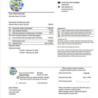 Cambodia Solar Green Energy Cambodia Co utility bill template in Word and PDF format download template file