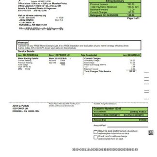 USA New Mexico electricity proof of address utility bill template in Word and PDF format download template file