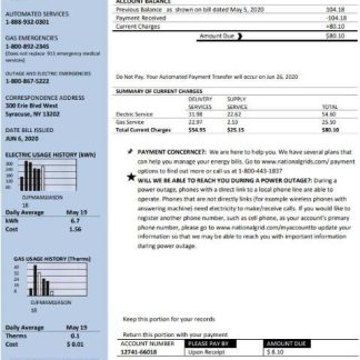 USA New York National Grid utility bill template in Word and PDF format download template file