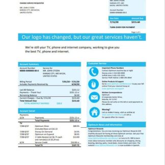 USA New York Optimum cablevision bill template in Word and PDF format download template file