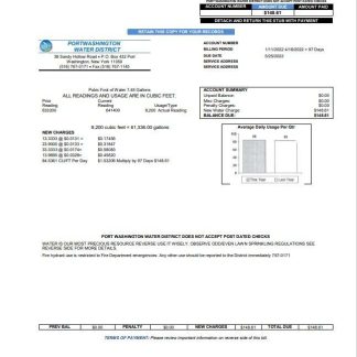 USA New York Port Washington Water District utility bill template in Word and PDF format download template file
