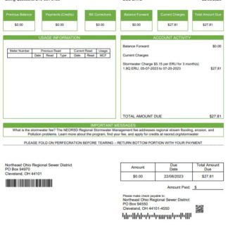 USA Northeast Ohio Regional Sewer District utility bill Word and PDF template download template file