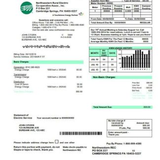 USA Northwestern Rural Electric utility bill template, fully editable in Word and PDF format download template file